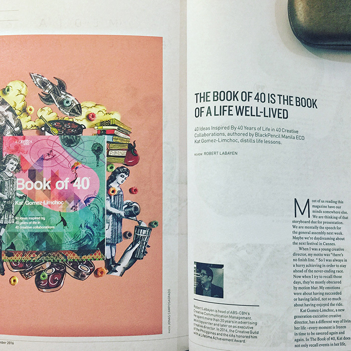 Book of 40 beautifully reviewed in Adobo Magazine